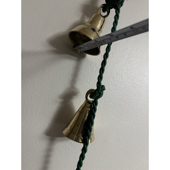 Vtg Graduated 4 Gold  Brass Bells Green Braided Rope Door Hanger Holiday - Picture 14 of 14